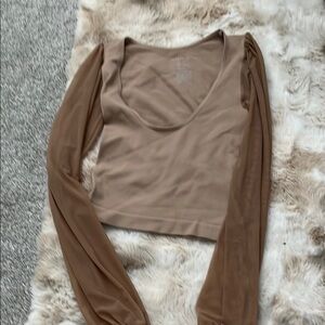 Free People Tan Long Sleeve Bodysuit